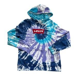 Levi’s Tie Dye Hoodie XL Blue Purple Spiral Logo Sweatshirt Cotton Casual